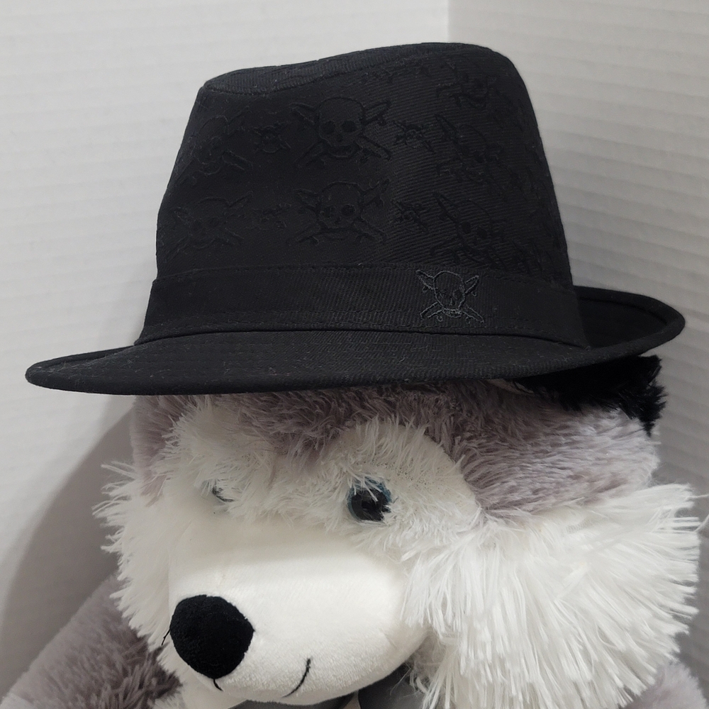 Black Skull Pattern Fedora Hat Cotton Sz M/L